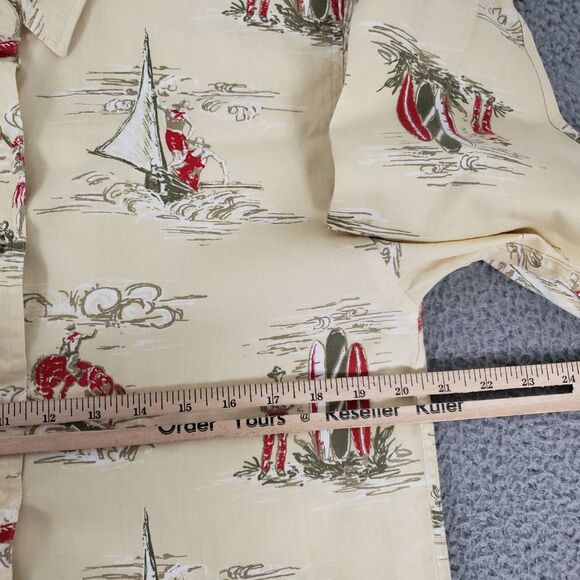 VINTAGE Barn Fly Shirt Mens Small Yellow Hawaiian AOP‎ Windsurfing USA Cotton LS - Picture 6 of 10